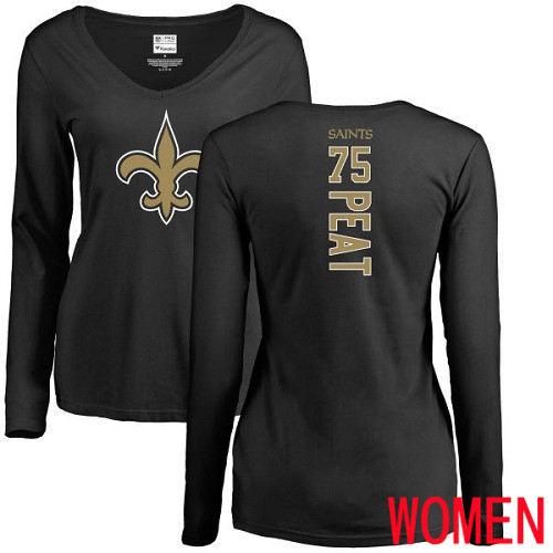 New Orleans Saints Black Women Andrus Peat Backer Slim Fit NFL Football #75 Long Sleeve T Shirt->women nfl jersey->Women Jersey